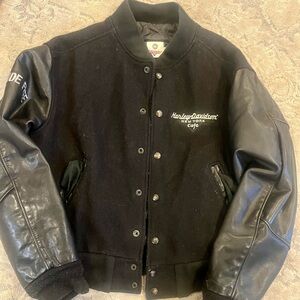 Vintage Harley-Davidson Black Varsity Jacket with Leather Sleeves